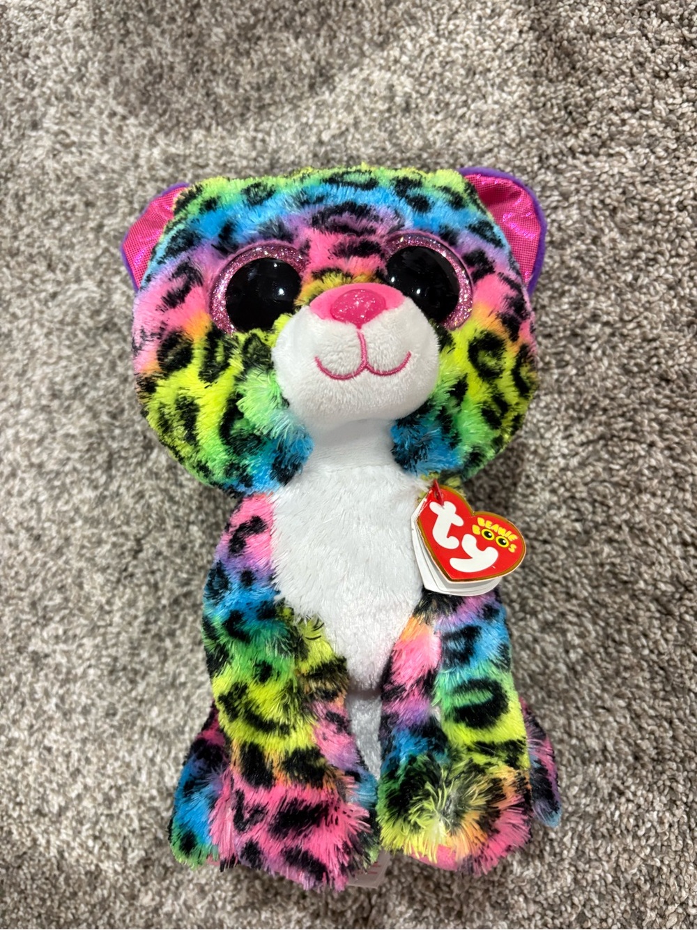 Ty Rainbow Leopard Plush with Glitter Eyes - Pink, Blue, Green, Yellow